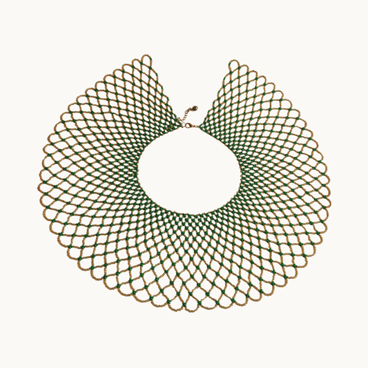 Green mesh necklace on a white background