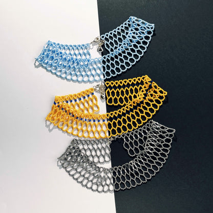 Bee Nest modern necklace in three variants blue yellow and grey