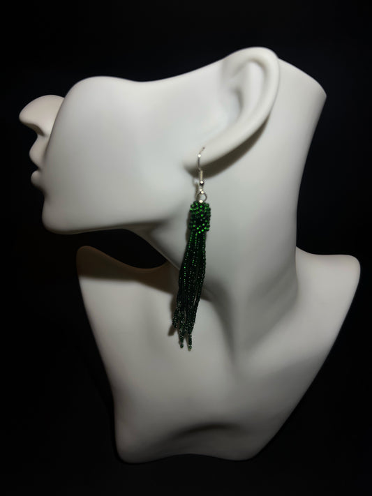 Emerald Beaded Tassel Earrings