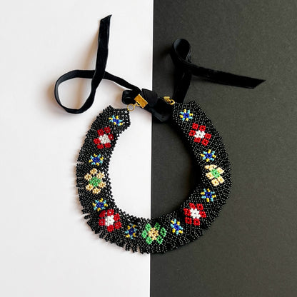 Vyshyvanka heritage sylianka necklace with black base and colored designs