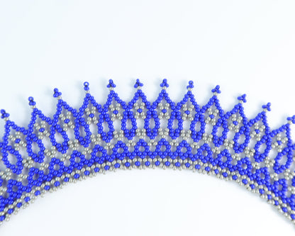 Comely UA blue and silver beaded silyanka choker necklace with flame pattern. Czech seed beads.