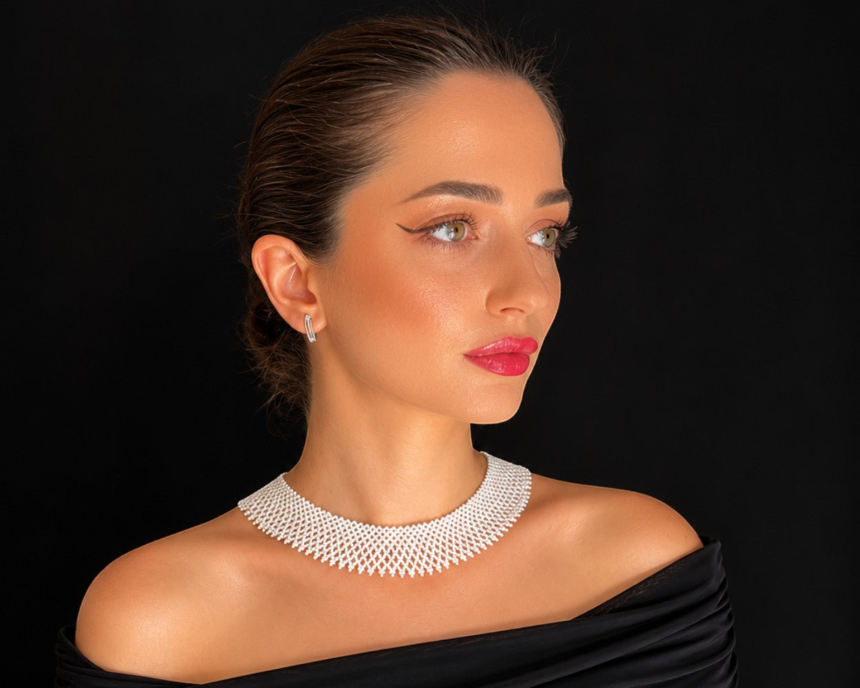 Comely UA white beaded choker necklace, a modern take on traditional Ukrainian silyanka, crafted with intricate beadwork.